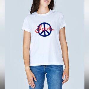 Suzi Roher Love Peace White Tee Size XS